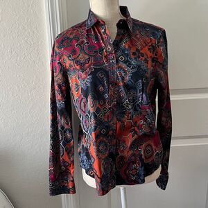 Jones New York Petite Women's Multicolor Paisley Button Down Shirt